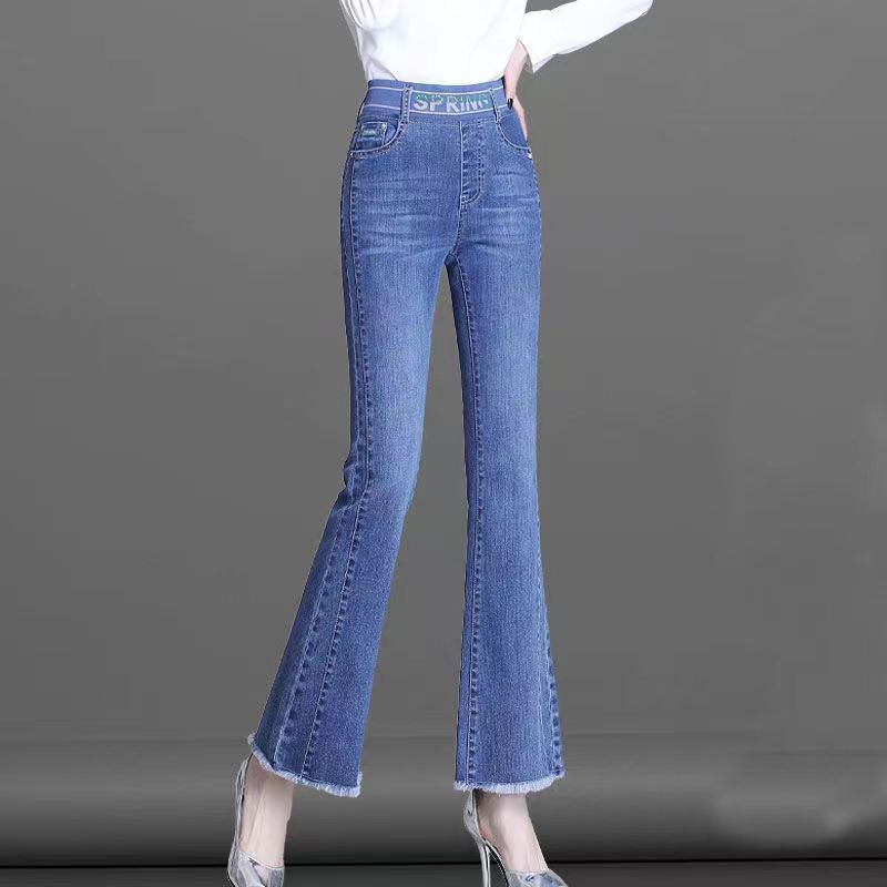 Women Shoes Jeans - 신축성 허리 플레어 나인 포인트 부츠