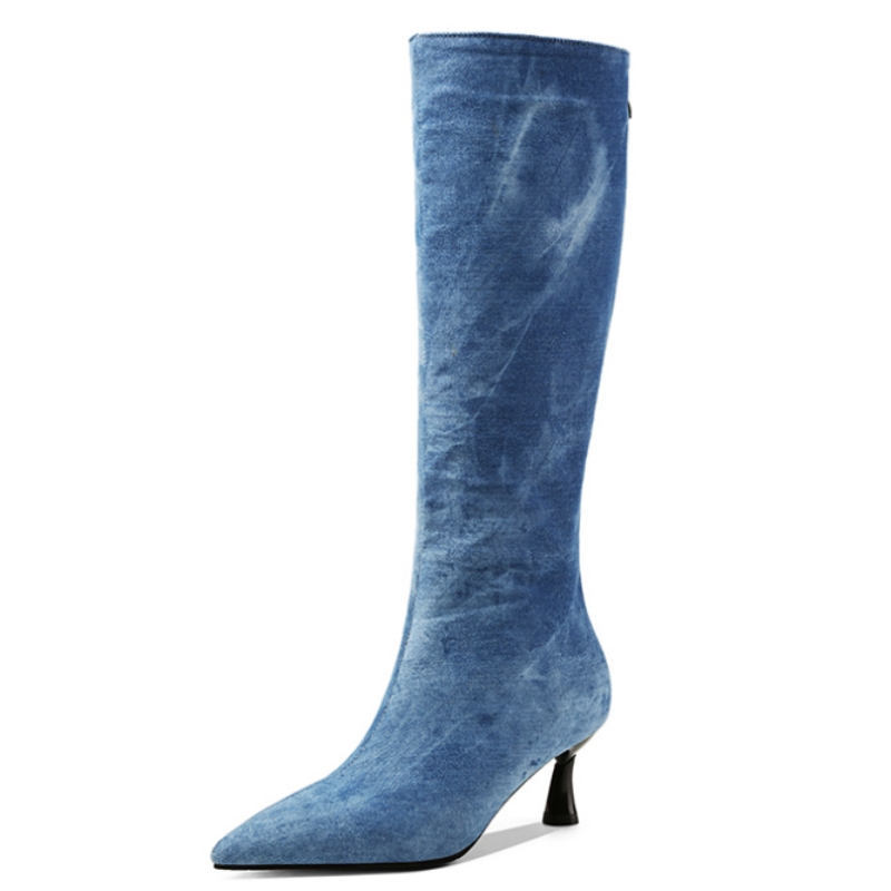 Women Shoes Jeans - 여성용 블루 청바지 무릎 높이 부츠,