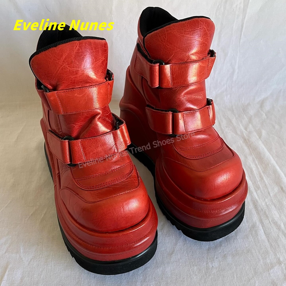 Y2K 고딕 레드 웨지 플랫폼 부츠 여성용 라운드 토  - Women'S Shoes Red Bottoms 리뷰 및 가격
