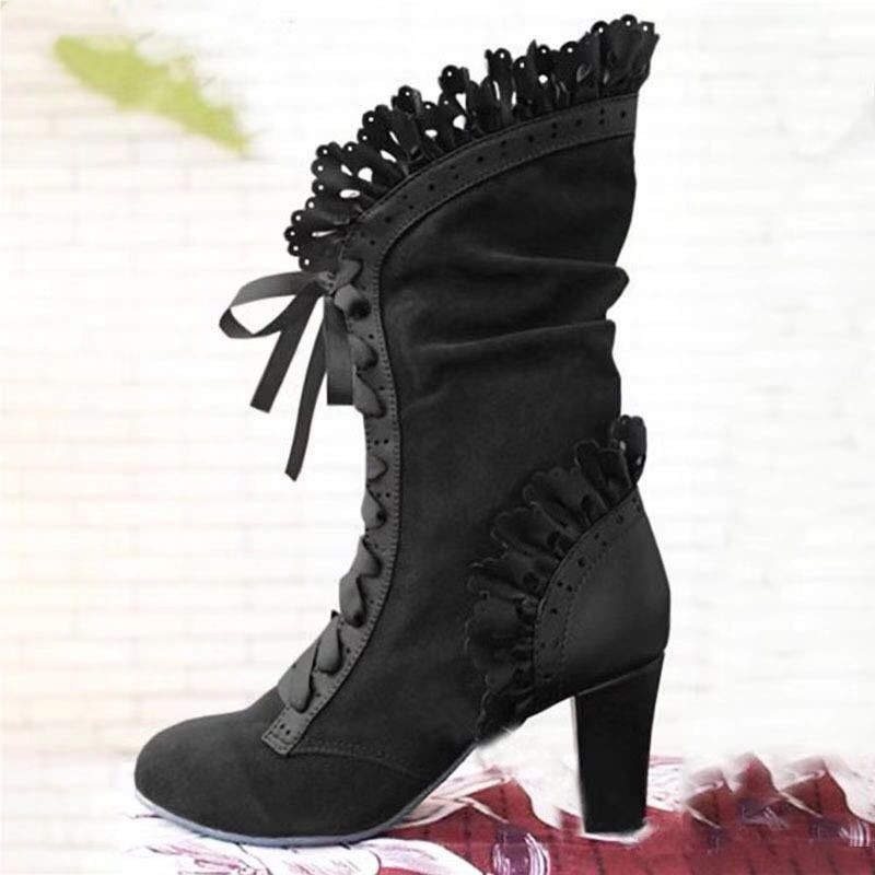 여성 레이스 여성 하이힐 중간 튜브 부츠 Botas Z - Women Shoes Jeans 리뷰 및 가격