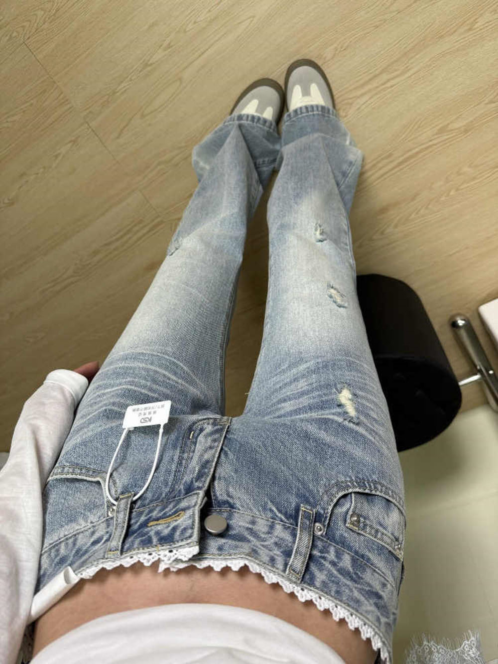 레이스 디자인 연청 여성 데님 플레어 팬츠 레트로 하이 - Women Shoes Jeans 리뷰 및 가격