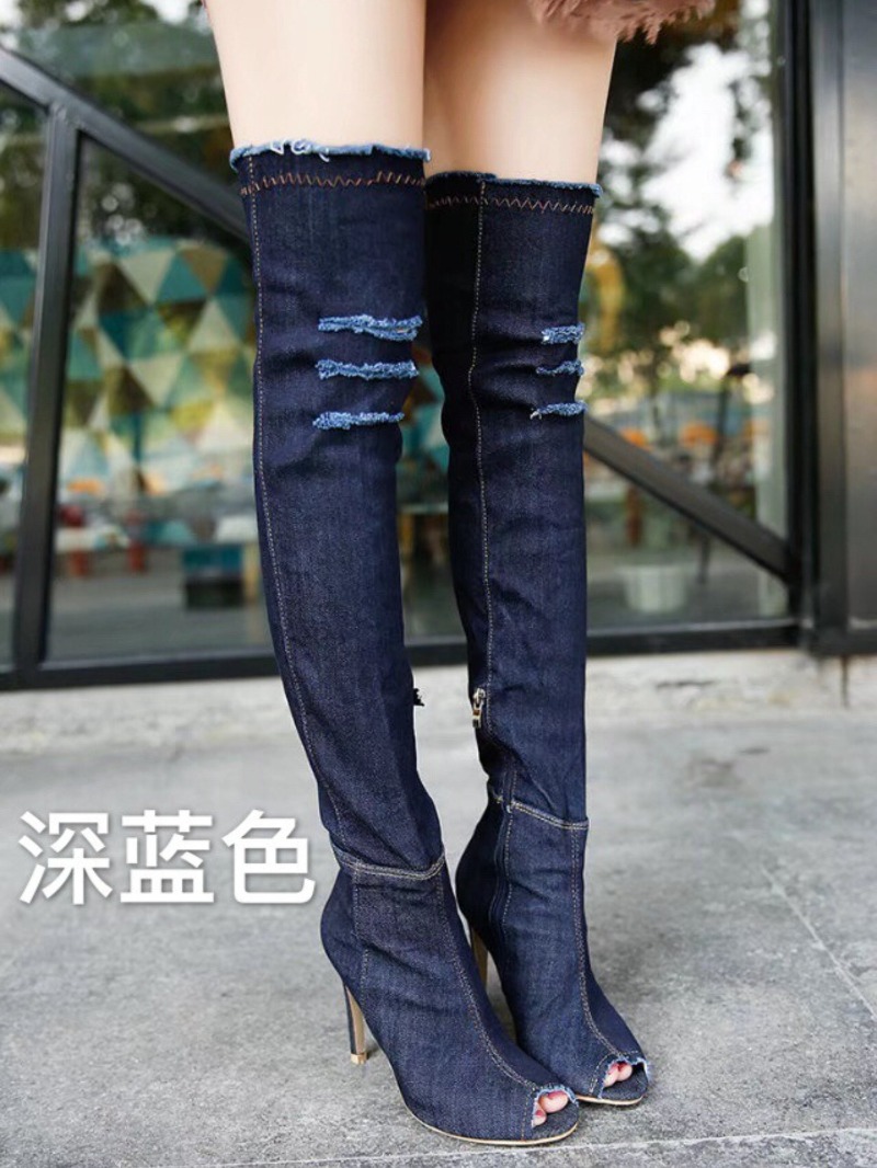트렌디 여성 데님 오버니 부츠, 피쉬마우스 스틸레토 힐 - Women Shoes Jeans 리뷰 및 가격