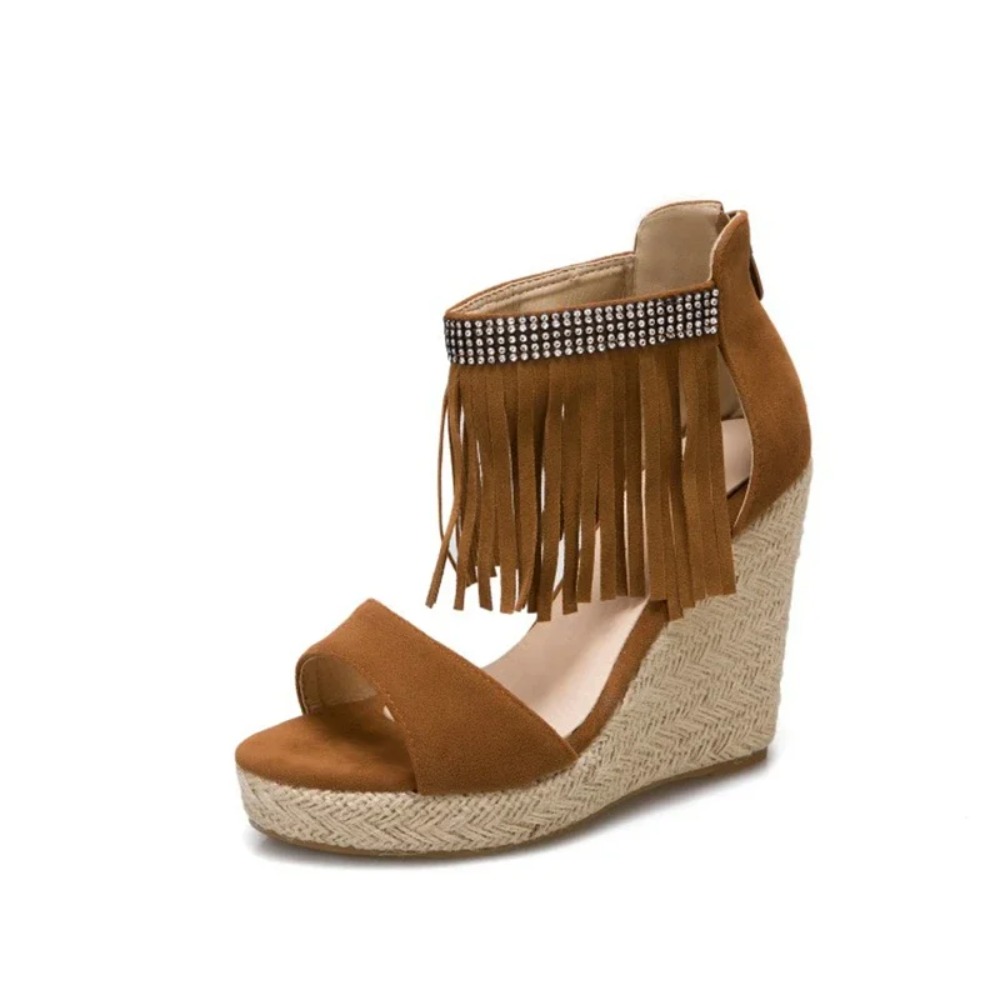 여성 샌들 신상 패션 태슬 웨지 하이힐 오픈토 뒤 지퍼 - Wide Fit Heels 리뷰 및 가격