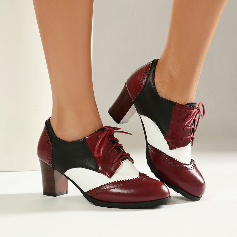 빈티지 투톤 브로그 옥스퍼드 슈즈 여성 레이스업 블록  - Women'S Xti Shoes 리뷰 및 가격