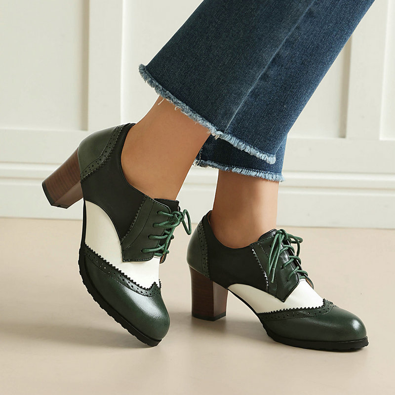 빈티지 투톤 브로그 옥스퍼드 슈즈 여성 레이스업 블록  - Women'S Xti Shoes 리뷰 및 가격