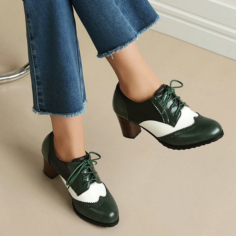 빈티지 투톤 브로그 옥스퍼드 슈즈 여성 레이스업 블록  - Women'S Xti Shoes 리뷰 및 가격